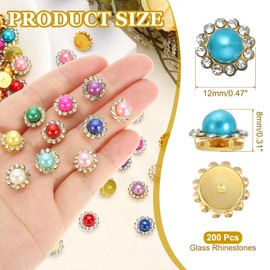 PATIKIL 12mm Sunflower Pearl Sew on Rhinestones, 200 Pcs Rhinestone Sequin Embellishments Crystal Glass Metal Base Flower Claw Rhinestones for Bedazzling Crafting Clothes, Lake Blue