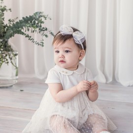 ICKEYOU Baby Girls Bow Lace Headband Cute Soft Hairband White Butterfly Knot Headbands for Newborn Infants Toddlers Kids Christening Baptism Party Hair Accessories (Style 2, Elasticity)
