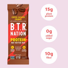B.T.R. Nation Vegan Keto Plant Based High Protein & High Fiber Bars - Coffee Cashew Crunch Protein+ | 12 Bars | Low Carb & GF, Free of Sugar Alcohols, Dairy, Soy and with Powerful Superfoods!
