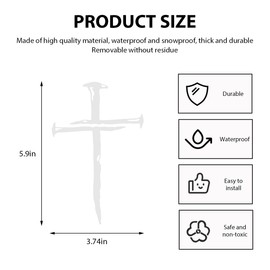 DXNQ Car Cross of Nails Sticker, Bumper Christian Sign Cross with Nails Decal, Removable Waterproof Sticker for Car Truck Window Motorcycle Helmet Laptop, Car Accessories (White)
