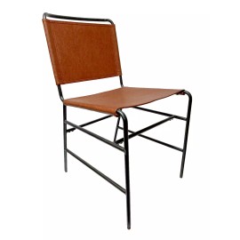 Threshold Ward Sling Dining Chair Caramel Faux Brown Leather Black Metal Frame - Threshold