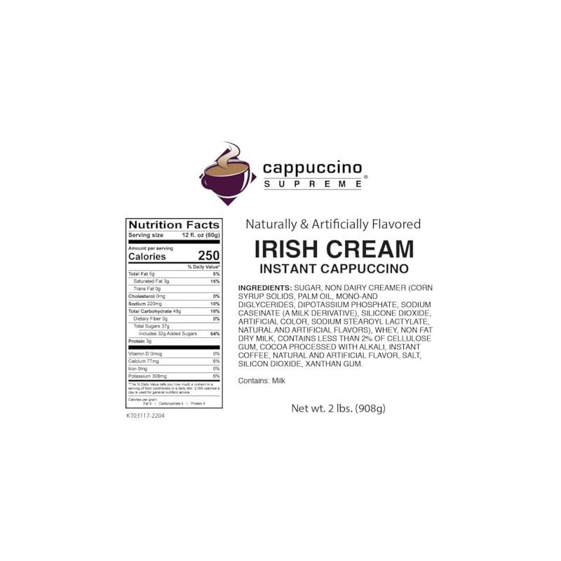 Cappuccino Supreme 2 lb bag Irish Cream Instant Cappuccino Mix