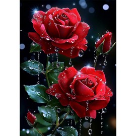 MEIYUDA Diamond Painting Adult Diamond Pictures Red Rose 5D DIY Diamond Painting Pictures Diamond Painting Set, Diamond Painting Craft Set Adults Children Painting for Home Wall Decor 30 x 40 cm