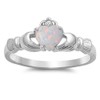 White Simulated Opal Promise Claddagh Cute Ring .925 Sterling Silver