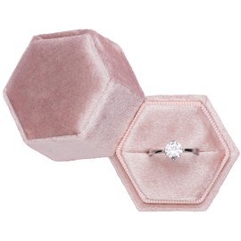 Giftop Equal Hexagon Velvet Single Ring Box for Engagement Proposal Wedding,Jewelry Ring Gift Box Jewelry Packaging Box (Pink)