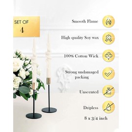 LPUSA Ivory Taper Candle Candlestick Snake Soy Candles Unscented Wedding Party Wax Unscented Dinner Candle Dripless,8 inch,Set of 4,Snake