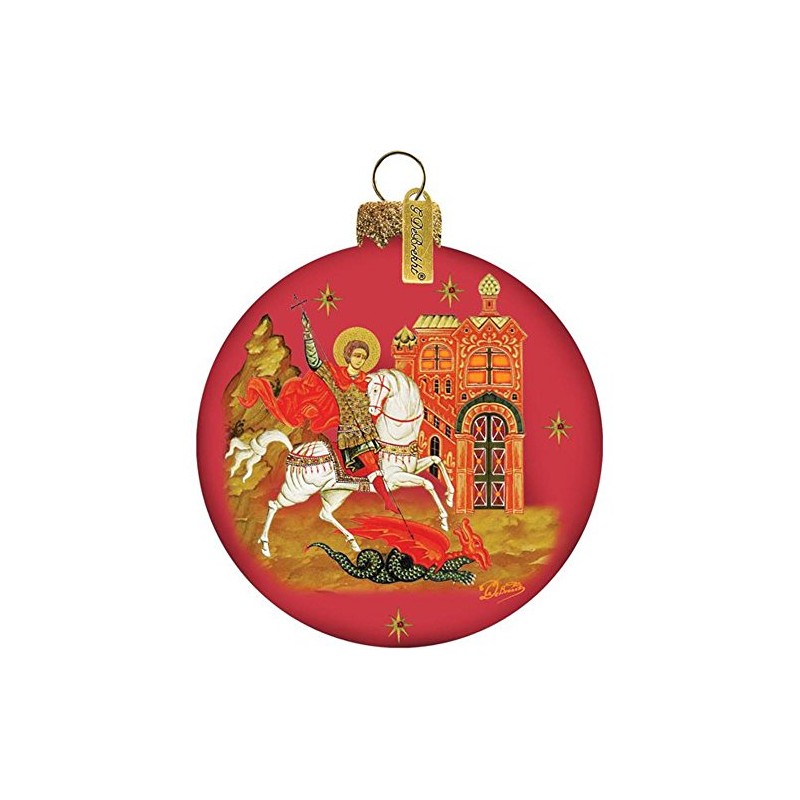 Icon Saint George Ball, Scenic Glass Ornament by G.DeBrekht 73214