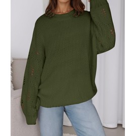 PRETTYGARDEN Ribbed Knit Oversized Womens Sweater Slouchy Hollow Out Long Sleeve Fall Sweaters for Women 2025 Trendy Outfits (Army Green, X-Large)