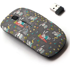 2.4G Wireless Mouse with Cute Pattern Design for All Laptops and Desktops with Nano Receiver - Colorful Easter Bunny
