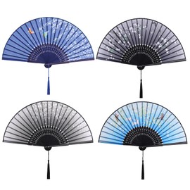 Yolyoo 4 PCS Chinese Handheld Fans,Silk Folding Fans with Bamboo,hand fans for women foldable for Wedding Dancing Party Cosplay Decor Gifts