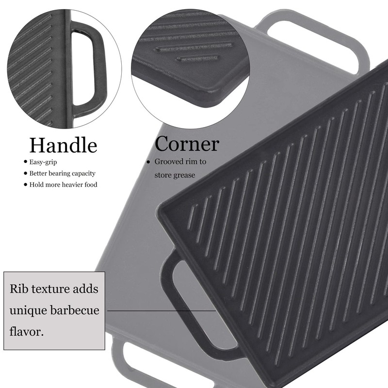 GGC Cast Iron Reversible Grill Griddle，Double Sided Grill Pan Perfect