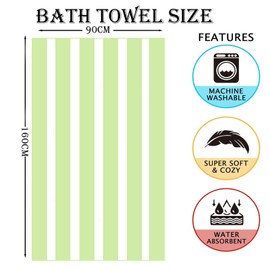 Large Thin Microfibre Beach Towel with Bag for Adult Men Women,160x90cm Green Stripe Beach Towels Quick Dry Sand Free Lightweight Swim Bath Towel for Travel,Swimming,Pool,Holiday,Camping,Gym Sports