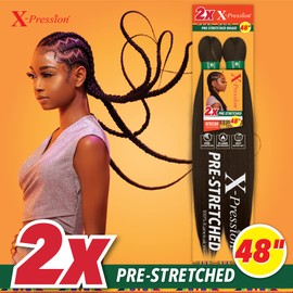 Sensationnel X-pression prestretched braiding hair - 2x braid 48 inch all kanekalon flame retardant synthetic braid for box braids and twists (1 pack, ORANGE)