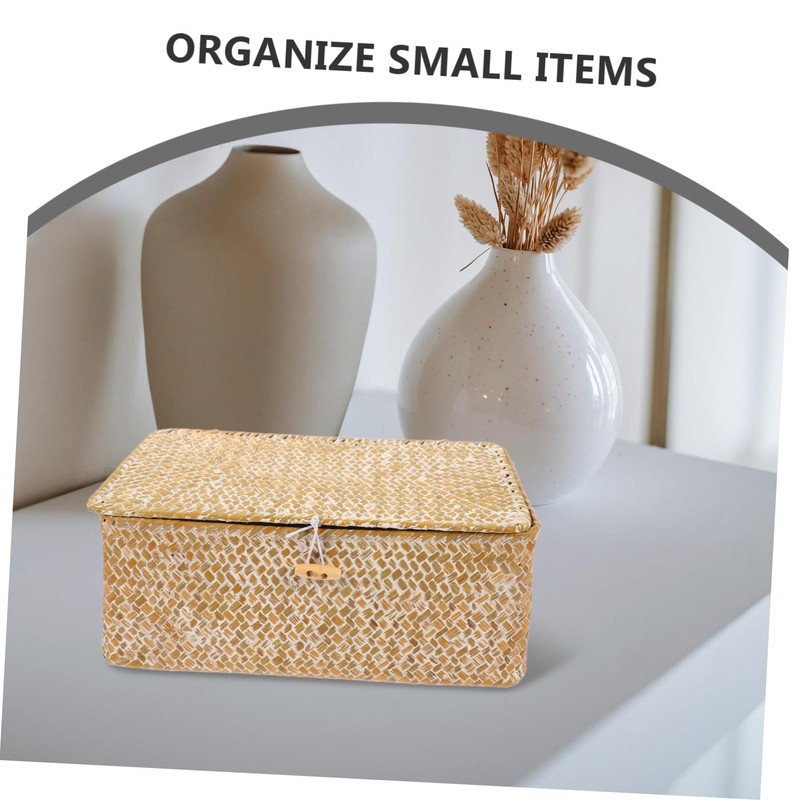 STOBAZA Bamboo Storage Boxes Lids Seagrass Wicker Baskets under Bed