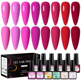 Four Lily 12PCS Pink Red Gel Nail Polish Set, 8 Colors Hot Pink Red Gel Polish Cherry Blossom Strawberry Rosy Red Burgundy Gel Nail Gifts for Women Girl DIY Salon Home Manicure