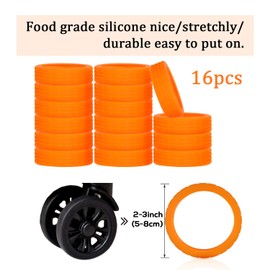 16pcs Luggage Wheel Covers, Portable Luggage Wheel Protector Covers Colorful Silicone Luggage Spinner Wheel Covers Luggage Wheel Accessories for Most 8 Caster Luggage (orange)