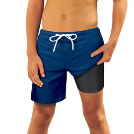 QRANSS Navy Blue Swimming Trunks for Toddler Boys Boxer Liner Swim Trunks Size 3T,Anti-Chafe Swim Trunks Little Boys Board Shorts
