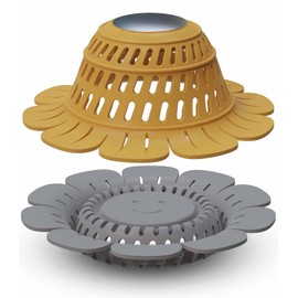 Drain Hair Catcher, 2 Pack Silicone Foldable Drain Protector for Pop-Up & Regular Drains of Shower Bathtub Tub Bathroom Sink (Yellow, Gray)