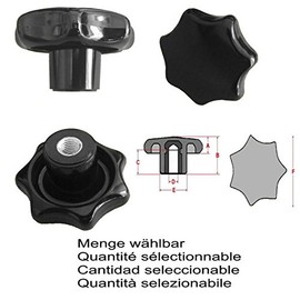 Star Grip Nut M6 Diameter 32 mm DIN 6336 K Steel Thread Black – Various Quantities Available