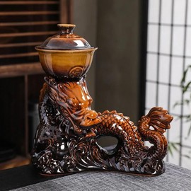 Ceramic Teapot with Infuser Semi Automatic Tea Set Magic Teapot with 8 cups Gradient Color (Yellow Dragon- C)