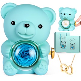 goldmiky Eternal Rose Bear Gift Box, Rose Box Bear, Rose Bear Preserved Flowers, Gifts for Mother, for Women, Christmas, Valentine's Day, Birthday (Blue)