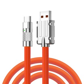 cablecc Type A USB-A to USB-C Liquid Silicone Ultra Soft 120W Power USB2.0 Data Orange Cable Fast Charge for Laptop Tablet Phone 200CM