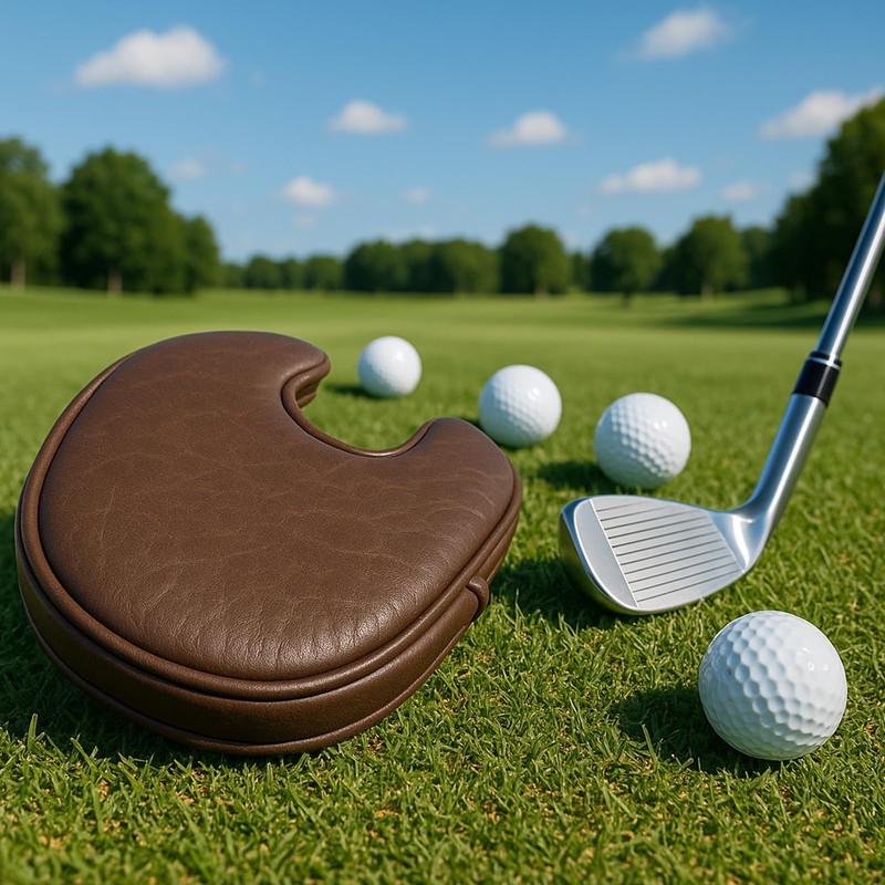 Golf Mallet Putter Covers, Magnetic Closure Brown Premium Leather Mallet