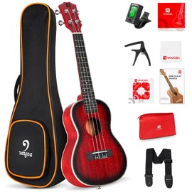 Vangoa Ukulele for Beginners, 23 Inch Ukulele Kit Mahogany Bundle Concert Ukulele Professional Hawaiian Starter Uke Kit with Gig Bag, Red