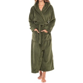 Alexander Del Rossa Women's Robe, Long Plush Hooded Bathrobe, Plus Size Forest Green Large (A0116CHVLG)