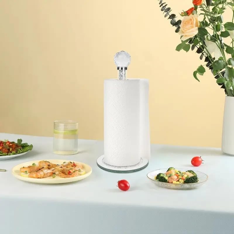 Crystal Paper Towel Holder, 34cm Countertop Stand with Sparkly Diamond