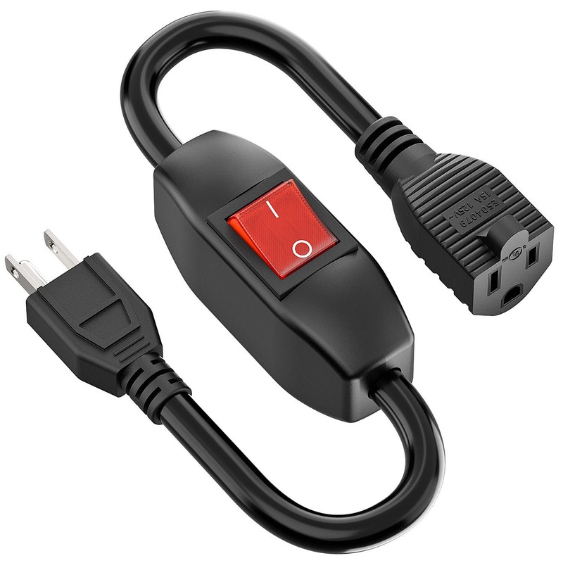 Inline On/Off Switch Extension Cord, Plugrand 3-Prong Household Switchable Power