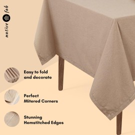 Native Fab Tablecloth 52x70 Inches - 100% Cotton, Durable, Wrinkle-Free, Machine Washable Table Cover for Dining Room, Banquets, Parties, Holiday, Events - Elegant, Easy Care, Home Décor - Beige