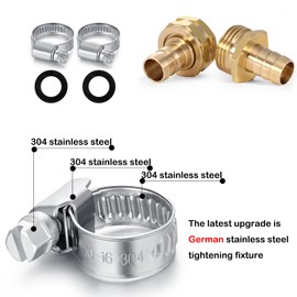 SIGURANTA Garden Hose Repair Connector with Clamps Hose End Repair Kit, 1/2"Barb Garden Hose Fittings Male and Female brass garden hose ends (1/2"Barb-2 Set)