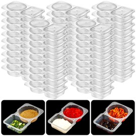 ZMLTLMG 50Pcs Double Compartment Condiment Containers, snack containers for kids, 2 Compartments With Lids for to-go Sauce, Sampling, Travel Snack