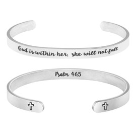 Memgift Christian Bracelets for Women Inspirational Gifts for Her Bible Verse Jewelry Cuff Bangle God is within her, she will not fall Psalm 46:5"