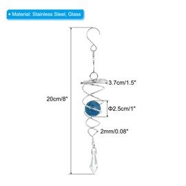PATIKIL 8" Gazing Ball Spiral Tail, Decorative Wind Spinners 1" Crystal Glass Ball with Hanging Swivel Hook for Indoor Outdoor Garden Decoration, Blue