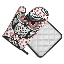 YYHWHJDE Love Owl Pattern Quality Oven Mitts and Pot Holders Sets of 2 Kitchen Baking Used to open pot lids in the kitchen