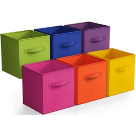 Sorbus 11 Inch Fabric Storage Cubes - Sturdy Collapsible Storage Bins & Handle 6 Foldable Baskets for Organizing Clothes - Multi Colored Storage Baskets for Shelves, Kids Room Closet and Toys Storage