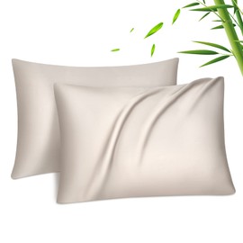 Fittia Lyocell Bamboo Cushion Cover Bamboo Fibre Pillowcase Silky Soft Cooling Breathable with Concealed Zip Beige 50 x 70 cm Set of 2