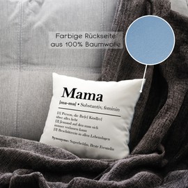 glitzertassen.de® | Mum Definition | Cushion with Saying | Gift | Mother's Day | Cushion with Print | Love | Decorative Cushion | Photo Cushion | Cuddly Cushion | White/Blue