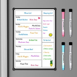 Magnetic Weekly Calendar for Fridge,12×8” Magnetic Fridge Calendar Refrigerator Calendar, Weekly Meal Planner Magnetic, Menu List, Double-Sided, Grocery List, Menu Planner for Fridge/Locker, 4 Markers