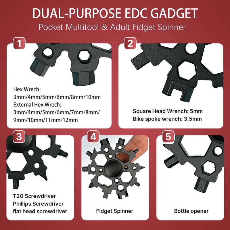 23 in 1 Snowflake Multitool, Rounded Edge Pocket Hex Wrench