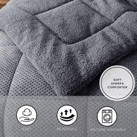 KASENTEX Luxury Plush Sherpa Comforter, Ultra Soft Cozy Reversible Fleece - Goose Down Alternative Fill, Machine Washable Bedding, Excalibur Grey, Queen Size