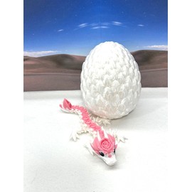 3D Printed Baby Dragon with Dragon Egg, Articulated Clover Crystal Easter Gemstone Orchid Rose Sushi Woodland Dragon White and Blue Dragon, Fidget Toy for Autism ADHD BD007WP (Rose Dragon)