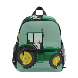 Fisyme Toddler Backpack Green Yellow Tractor School Bag Kids Backpacks for Kindergarten Preschool Nursery Girls Boys, S