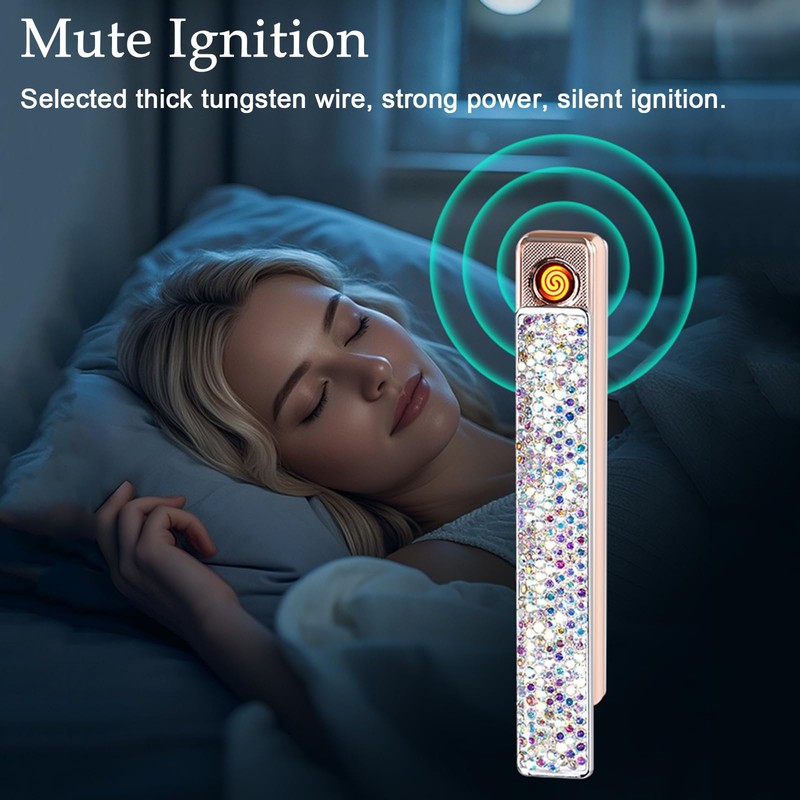 Electric Lighter, Luxury Bling Rhinestone Type-C Rechargeable Lighter with Pull-Out
