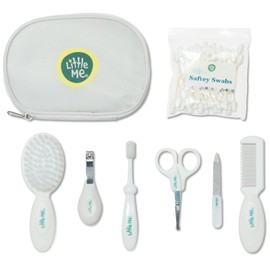 Little Me Baby Grooming Set - 8 Piece Essential Kit with Brush, Comb, Nail Clippers, Nail File, Toothbrush, Safety Swabs, and Travel Zipper Pouch - Baby Grooming Tools