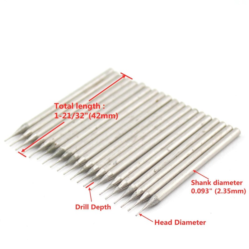 JINGLING 60Pcs 0.4-1.5mm Diamond Drill Bits Set Drilling Jewelry Lapidary
