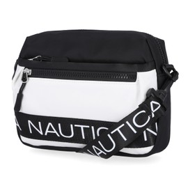 Nautica Women's Diver Nylon Small Crossbody Bag Purse with Adjustable Shoulder Strap Cross Body, Black/White, One Size