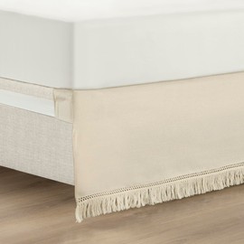 Lush Decor Boho Fringe 15-Inch Tailored Drop Easy Fit Bedskirt, Queen, Neutral
